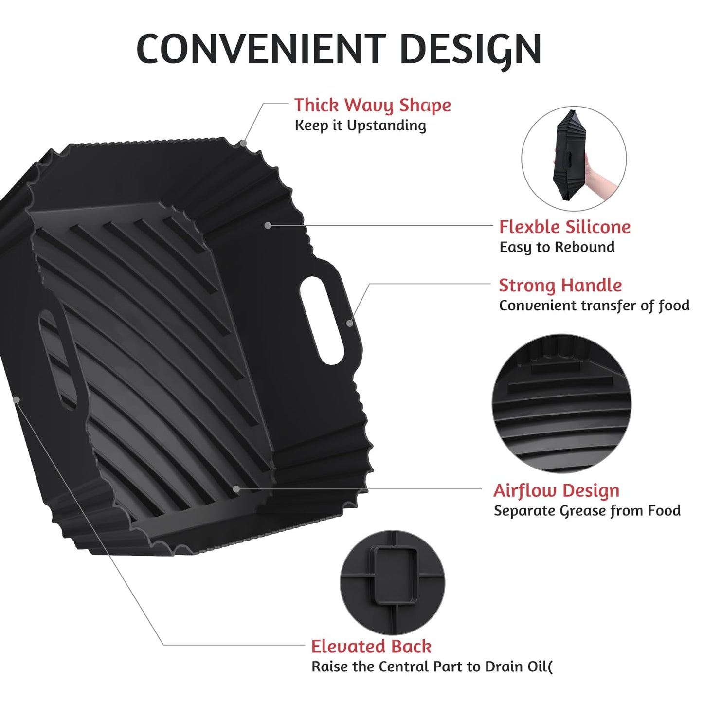 Air Fryer Silicone Liners 2 Pack, Reusable Square Air fryer Basket Liners, 4-7Qt Silicone Baking Tray for Instant Air fryer, Oven Microwave Pot Accessories, Food Grade Kitchen Gadgets