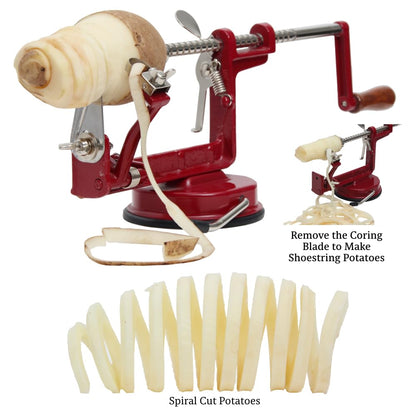 Johnny Apple Peeler, Corer, Slicer, Pie Maker, Stainless Steel Blades, Red VKP1010