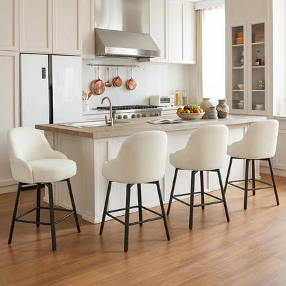 Counter Height Bar Stools Set of 4 with Back, 26''H Upholstered Swivel Barstools with Metal Leg, Modern Counter Stools for Kitchen Island,Beige