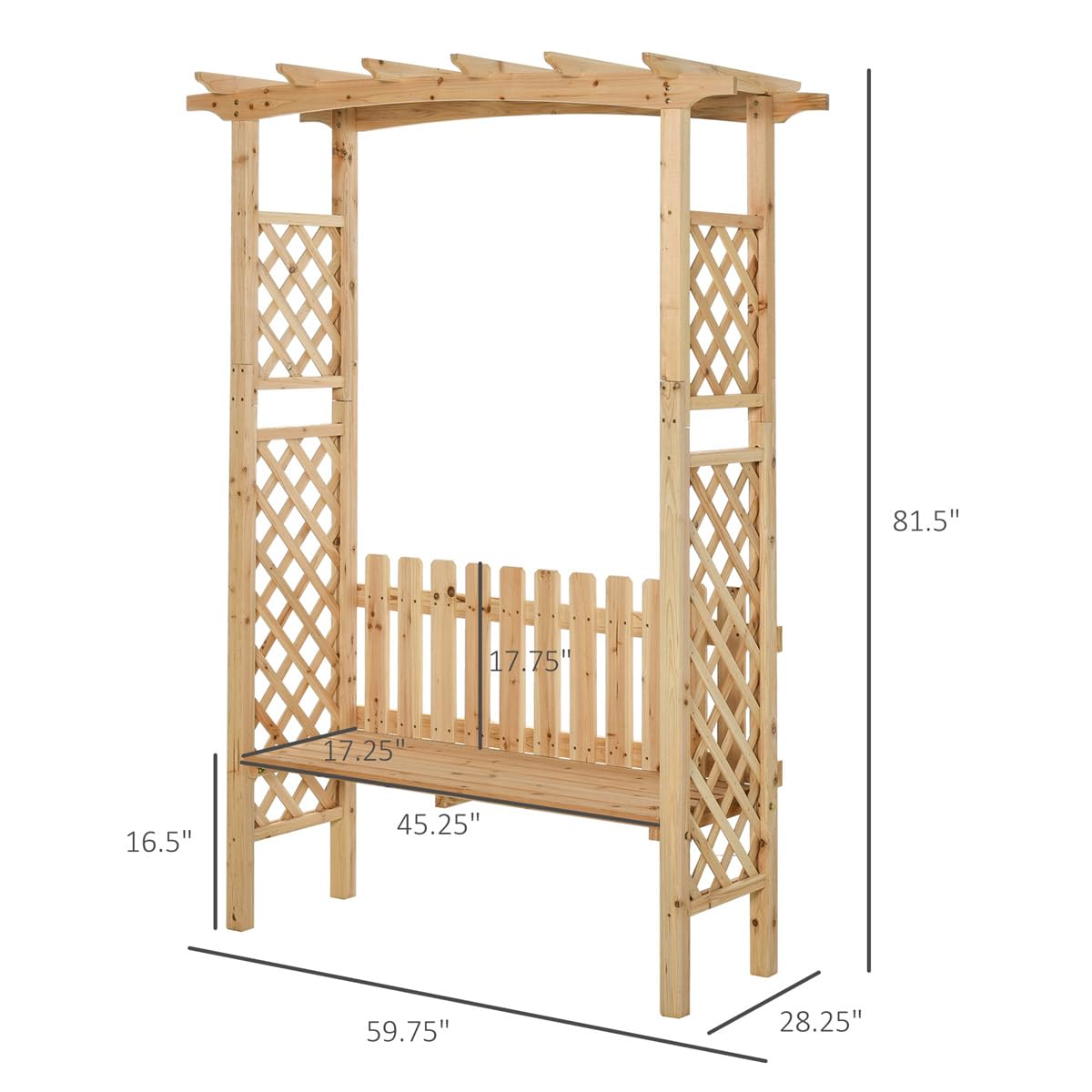 NAAMOTOMOX Garden Bench Wooden Arbor for Side Trellis Climbing Plants with Arch to Grow Flowers, Grapes & Vines, Patio Decor & 2-Person Outdoor Wood Decorative Seating, Natural