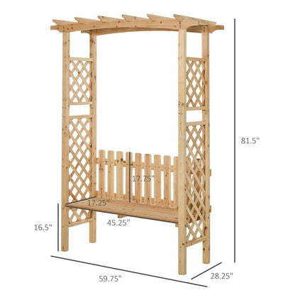 NAAMOTOMOX Garden Bench Wooden Arbor for Side Trellis Climbing Plants with Arch to Grow Flowers, Grapes & Vines, Patio Decor & 2-Person Outdoor Wood Decorative Seating, Natural