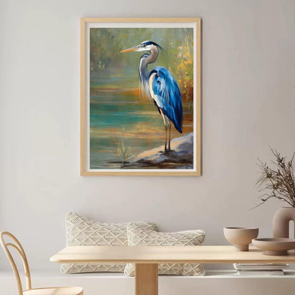 CDYCNXZ Blue Heron Diamond Art Kit for Adults, Nature Wildlife Animal Diamond Painting for Beginners, Bird Round Gemstone Artwork Home Wall Decoration 12x16 inch