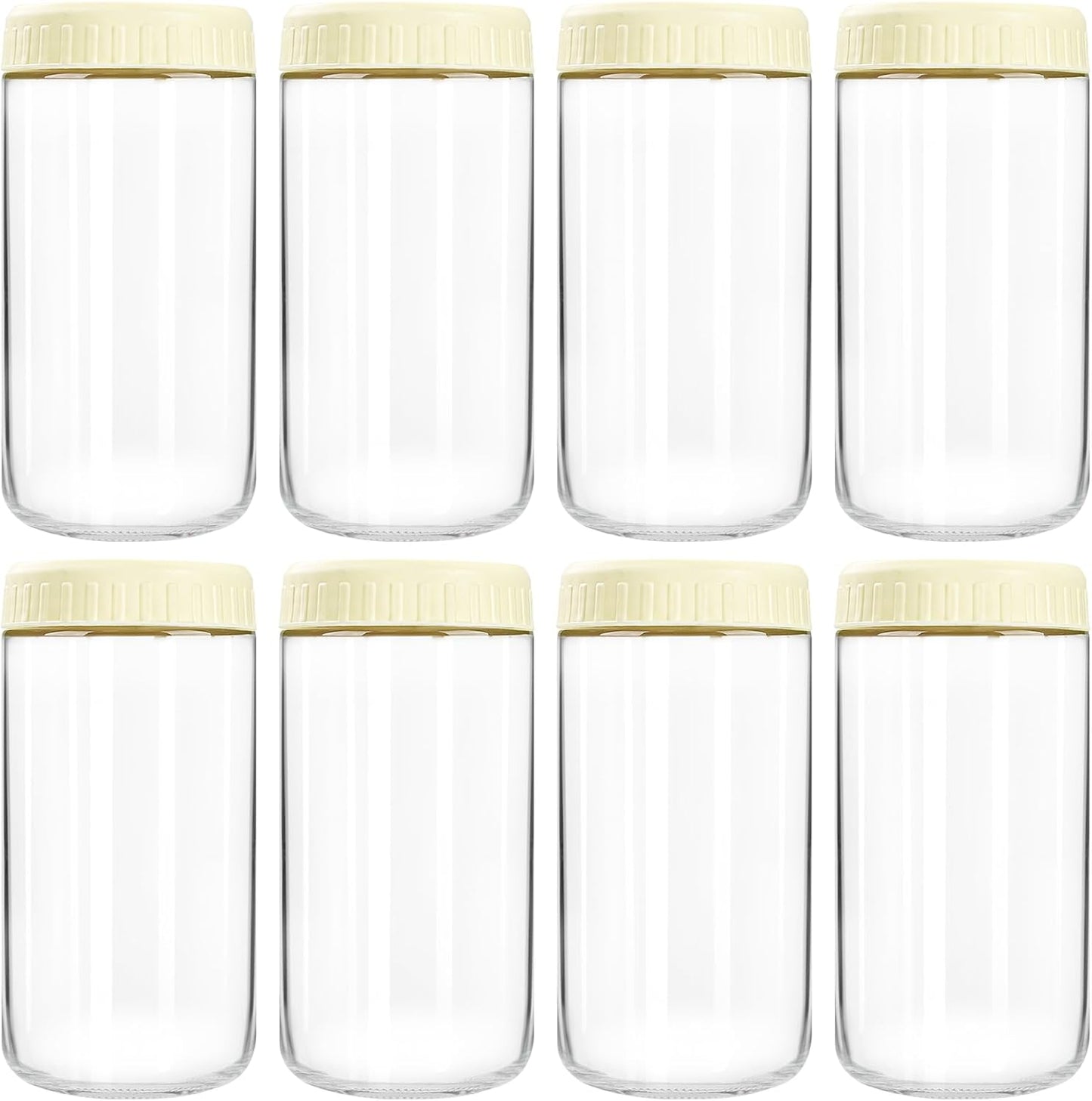 24oz 8 SHOWIN Overnight Oats Containers with Lids, Glass Jars with Lids pcs, Milk White, Wide Mouth Mason jars