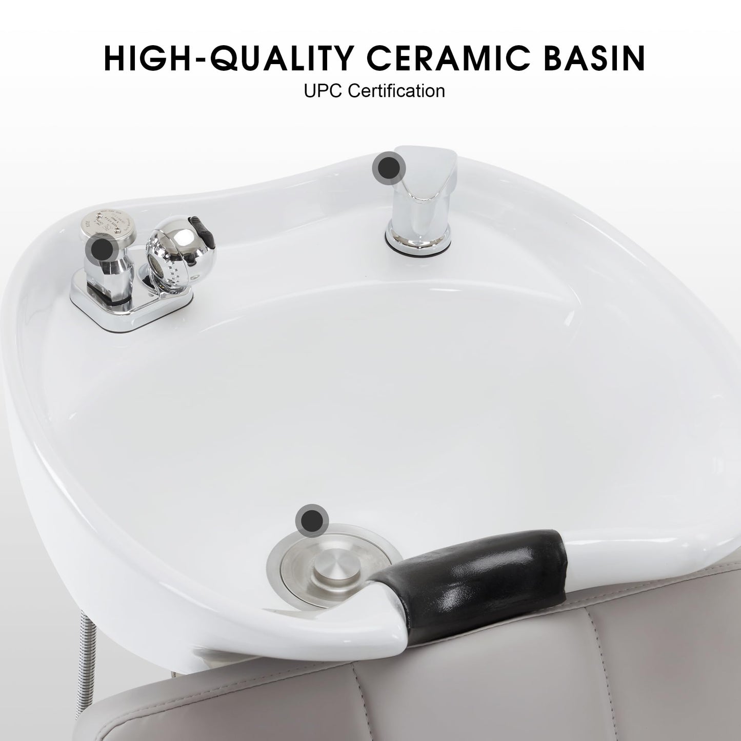 BarberPub Backwash Shampoo Station Chair, Adjustable Porcelain Ceramic Hair Wash Basin, Vacuum Breaker, Professional Shampoo Chair for Salon and Spa 9309 (Gray)