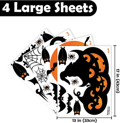 Extra Large Halloween Decorations Window Clings Decor, Spooky Witch Black Cat Pumpkin Silhouette Stickers, 4 Sheets