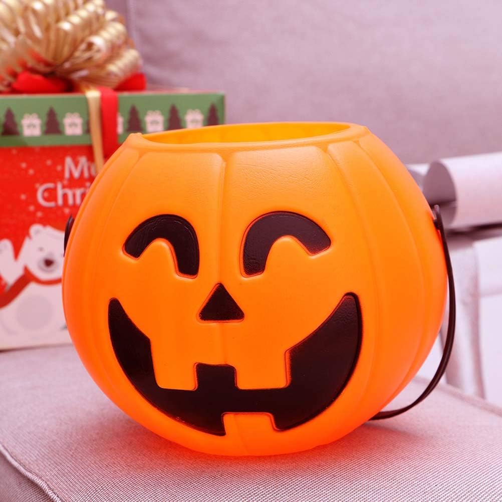 Halloween Portable Pumpkin Bucket 17cm Trick or Treat Candy Pail Holder, 2 Pieces