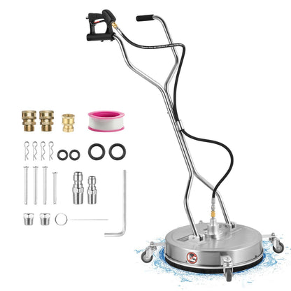 24''Pressure Washer Surfaces Cleaner, 4500PSI Stainless Steel Surfaces Cleaner Attachment with Wheels, Power Washer Accessory for Driveway Sidewalk Curb Deck Patio Cleaning, 3/8'' Quick-Connect