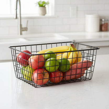 HDYOUDO Metal Black Large Wire Basket Food Storage Organizer,pantry organizers and storage for Organizing Kitchen Cabinets potato onion, 4 Pack