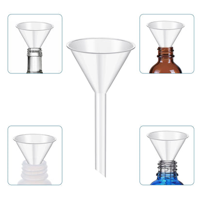 Elesunory 25Pcs 3.5 Inch Plastic Funnels, Wide Mouth Funnels for Kitchen Use Filling Bottles, Versatile Large Funnel with Long Reaching Spout for Oil, Perfume, Spices