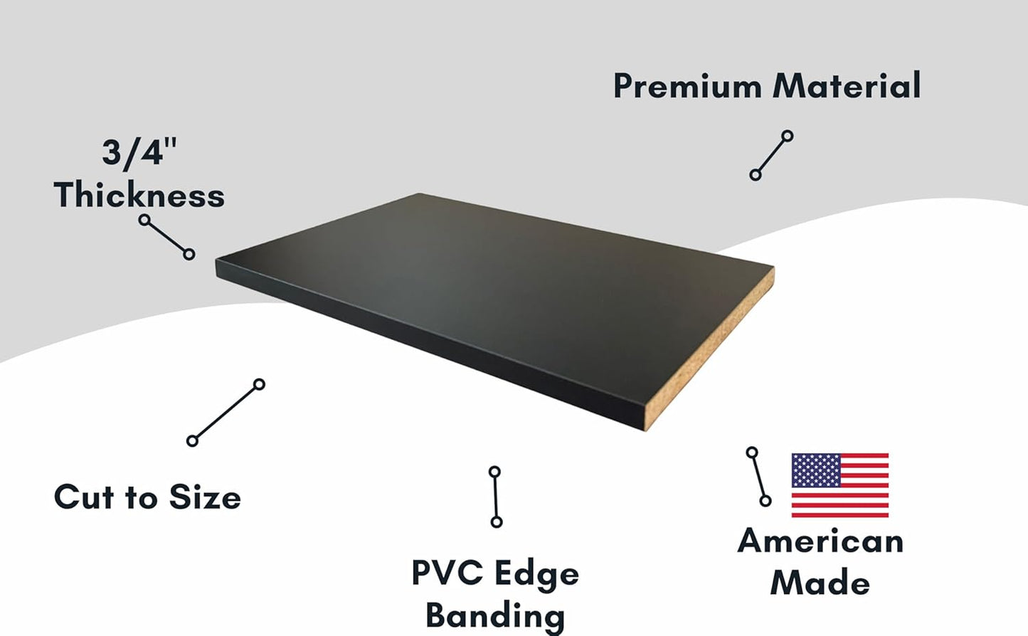 3/4'' 34 34 Black Color Thick Melamine - Cabinet Replacement Shelves - Custom Shelves Cut to Order - Melamine Cut