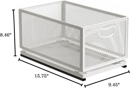 Sliding Cabinet Basket Organizer, Heavy Duty Carbon Steel Self Adhesive Slide Out Pantry Shelves for Kitchen
