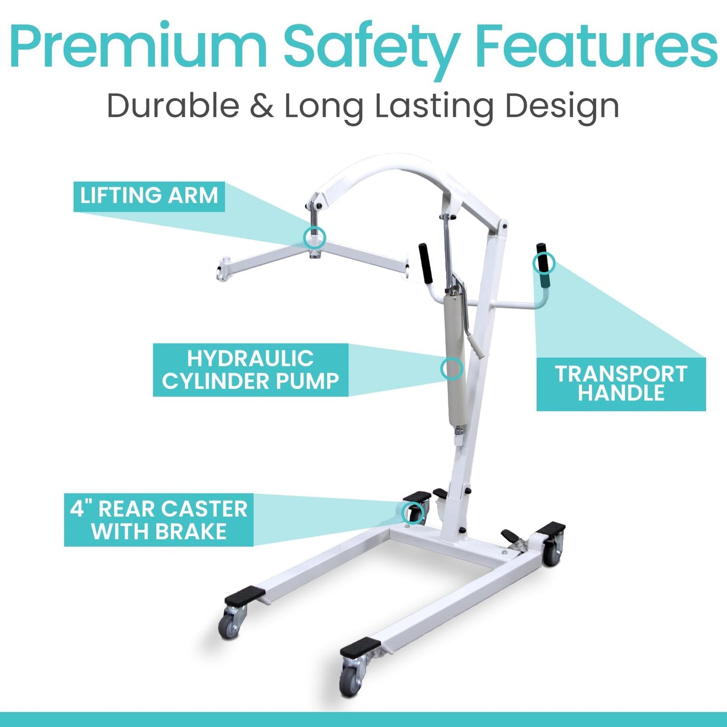 Vive Hydraulic Patient Lift for Home Use - Portable, Medical Patient Transfer Lift System - Sit to Stand Lift Assist for Elderly - Floor & Fall Elderly Lift - for Car, Wheelchair, Chair & Bed Transfer