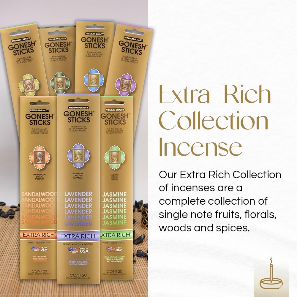 Gonesh Extra Rich Scented Incense Sticks, Non-Toxic 10” Slow Burn Aromatic Sticks, Lavender, 80 Pack