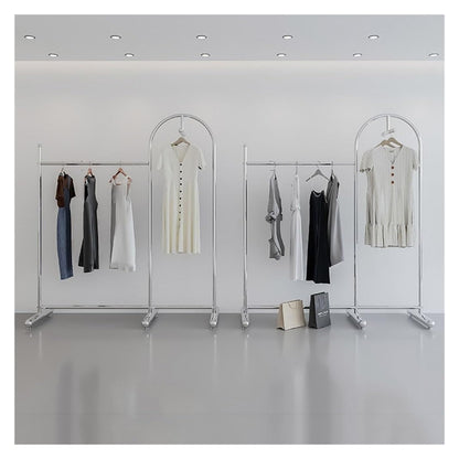 CUTPOIY Clothes Rail Garment Rack Commercial Heavy Duty Garment Rack, Stainless Steel Clothing Rack Free Standing Coat Rack for Bedroom Clothes Drying Rack for Hanging Clothes, Silver-130x40x170cm