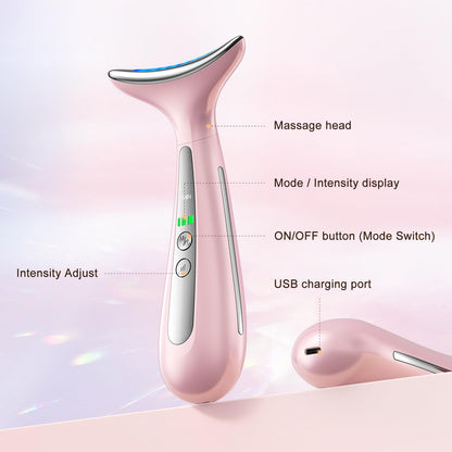 Facial and Neck Massager for Face, Neck - Skin Lifting & Firming - Wrinkle & Dark Circle Reducer - at Home Skin Care Face Sculpting Tool and Neck Massager-Pastel Pink