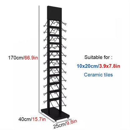CVGfko Commercial Floor Tiles Sample Rack with Double,Side Shelf, Heavy Duty Retail Display Stand for Wooden Boards/Door Templates, Large Capacity & Space Saving,9.8x15.7x66.9in/25x40x170cm