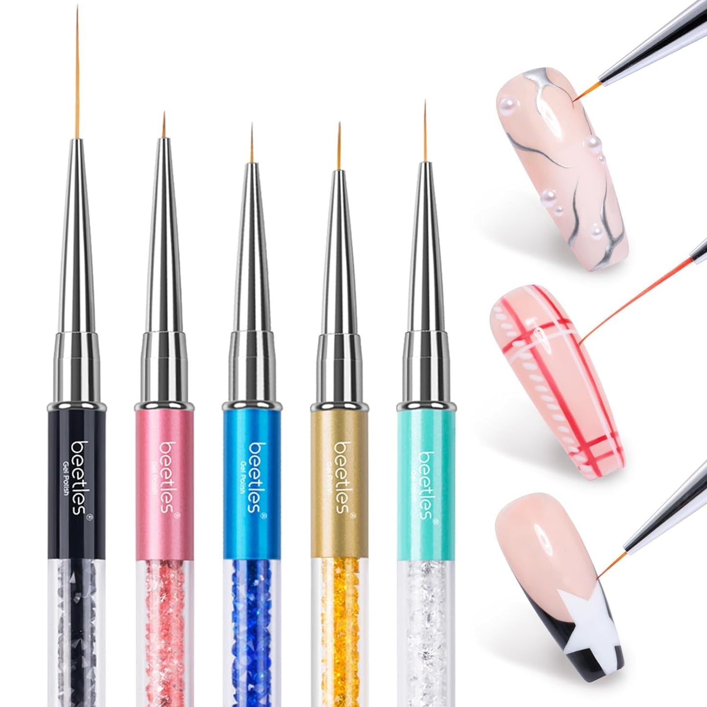 Beetles 31pcs Nail Art Brushes, Dotting Tools, Nail Art Pens, Dust Brush, Striping Liner Fingernail Drawing Pens with Palette Holder All in One for Starter Manicure Design Set