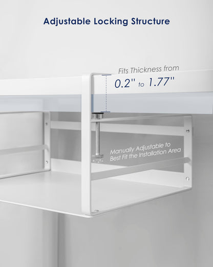 Nxconsu 2Pack Under Shelf Storage Basket Organizer Hanging Holder for Kitchen Cabinet Pantry Cupboard Desk Bookshelf Organization Space Saver Heavy Duty Slide-in Adjustable Mounting Clamp White Small