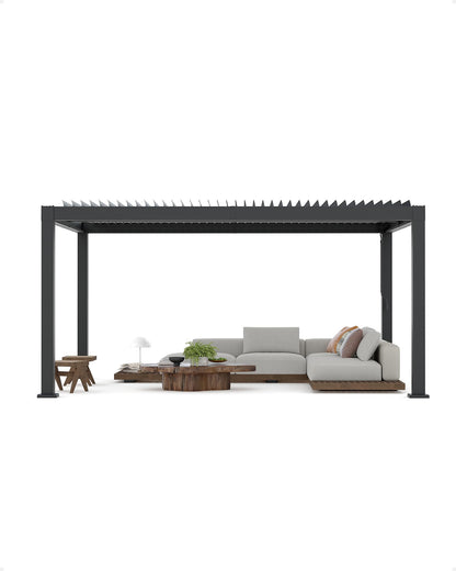 GarveeLife All-Aluminum Louvered Pergola 12 ft x 16 ft, Outdoor Pergola with Adjustable Louvered Roof, Reinforced Aluminum Frame, Integrated Drainage System, Hardtop Gazebo for Patio, Deck, Gray