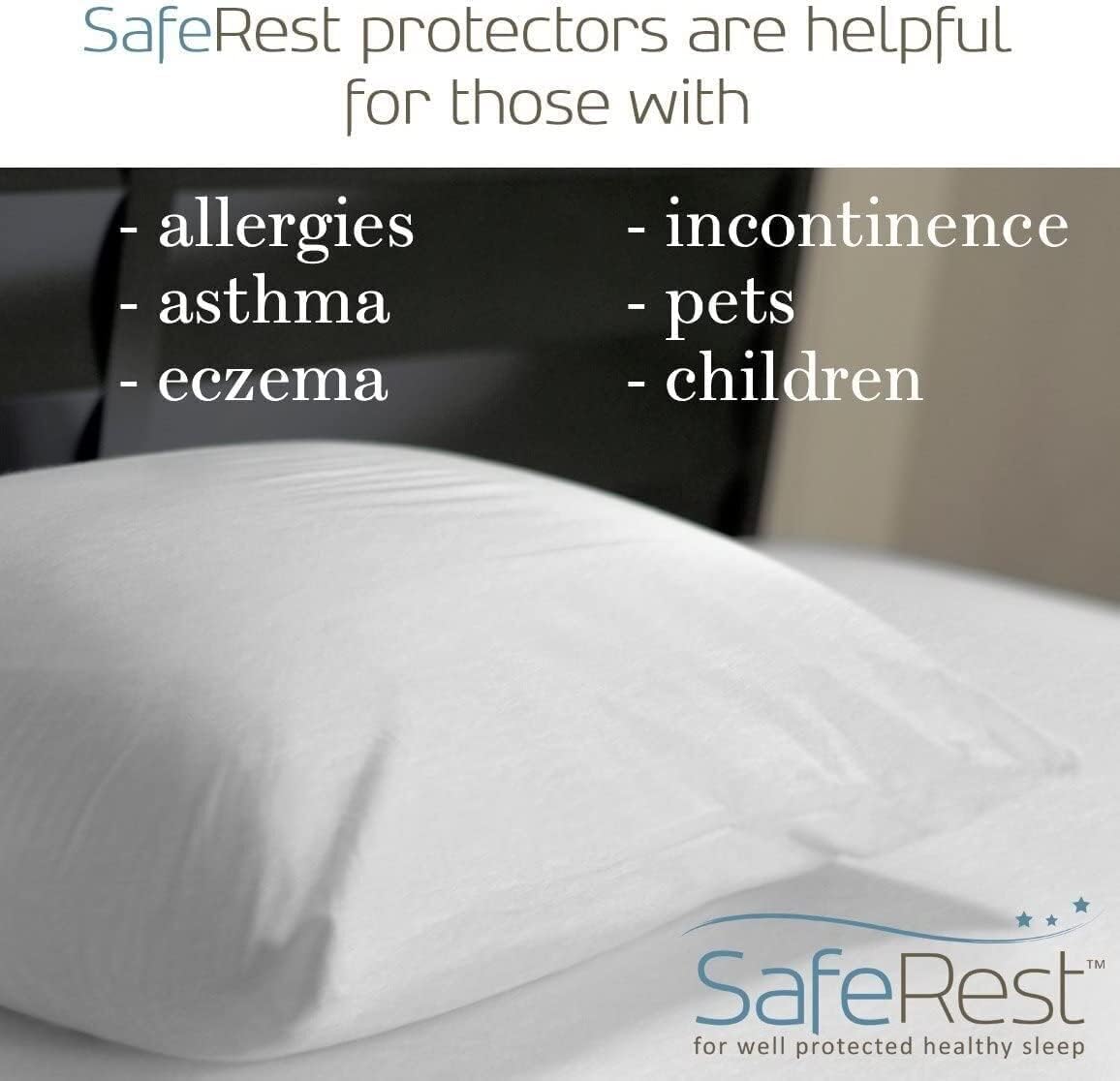 SafeRest Pillow Protector - Standard Size Waterproof Pillow Cover, Pack of 1 - Zippered Encasement for College Dorm