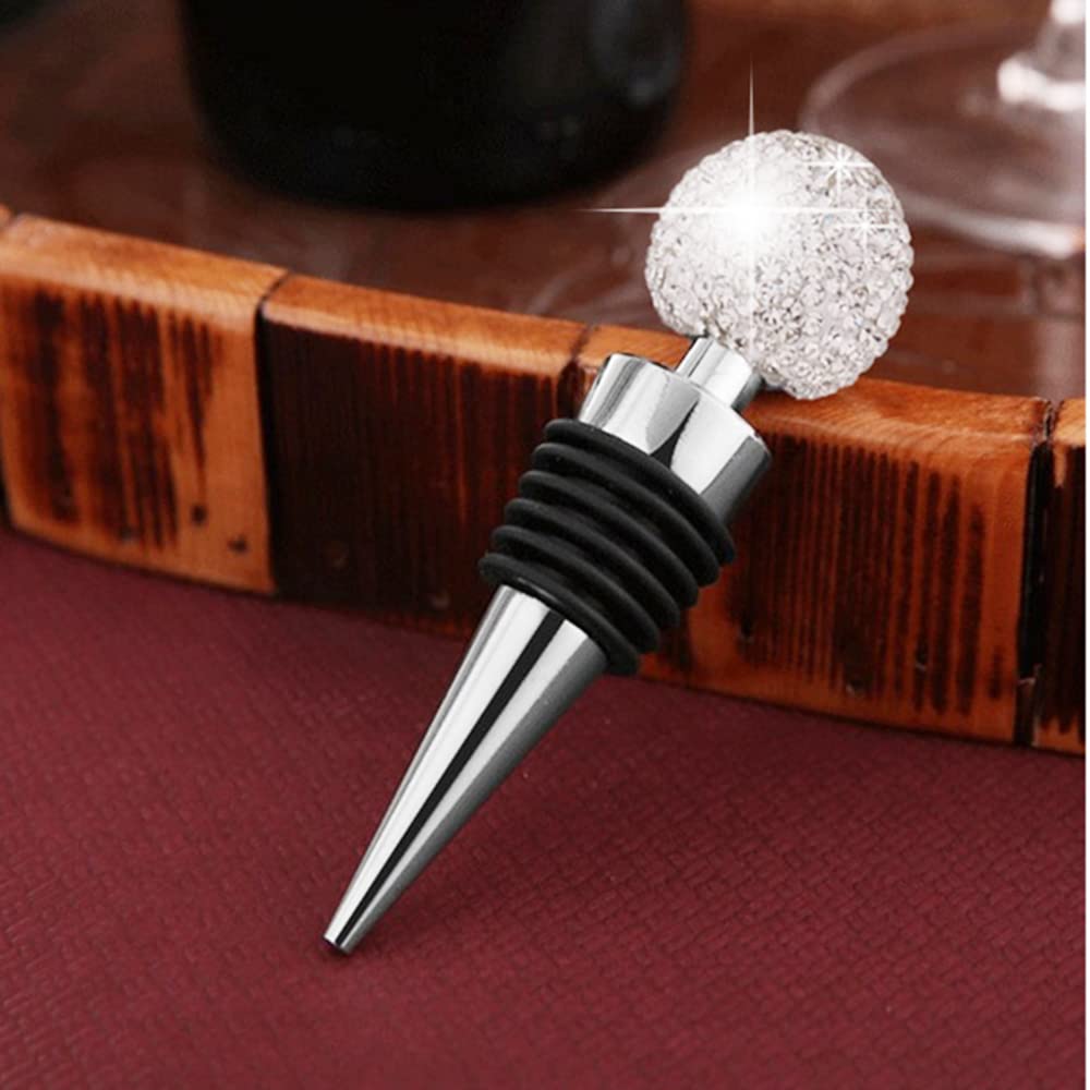 2 pack GSRYPC Bling Bling Decorative Crystal Diamond Wine Stopper,Zinc Alloy Silicone Crystal Wine Toppers Stopper Wine Set Accessories For Gifts, Bar, Holiday Party, Wedding（Silver+pink)