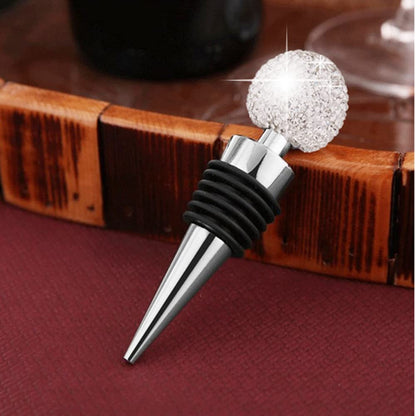 2 pack GSRYPC Bling Bling Decorative Crystal Diamond Wine Stopper,Zinc Alloy Silicone Crystal Wine Toppers Stopper Wine Set Accessories For Gifts, Bar, Holiday Party, Wedding（Silver+pink)