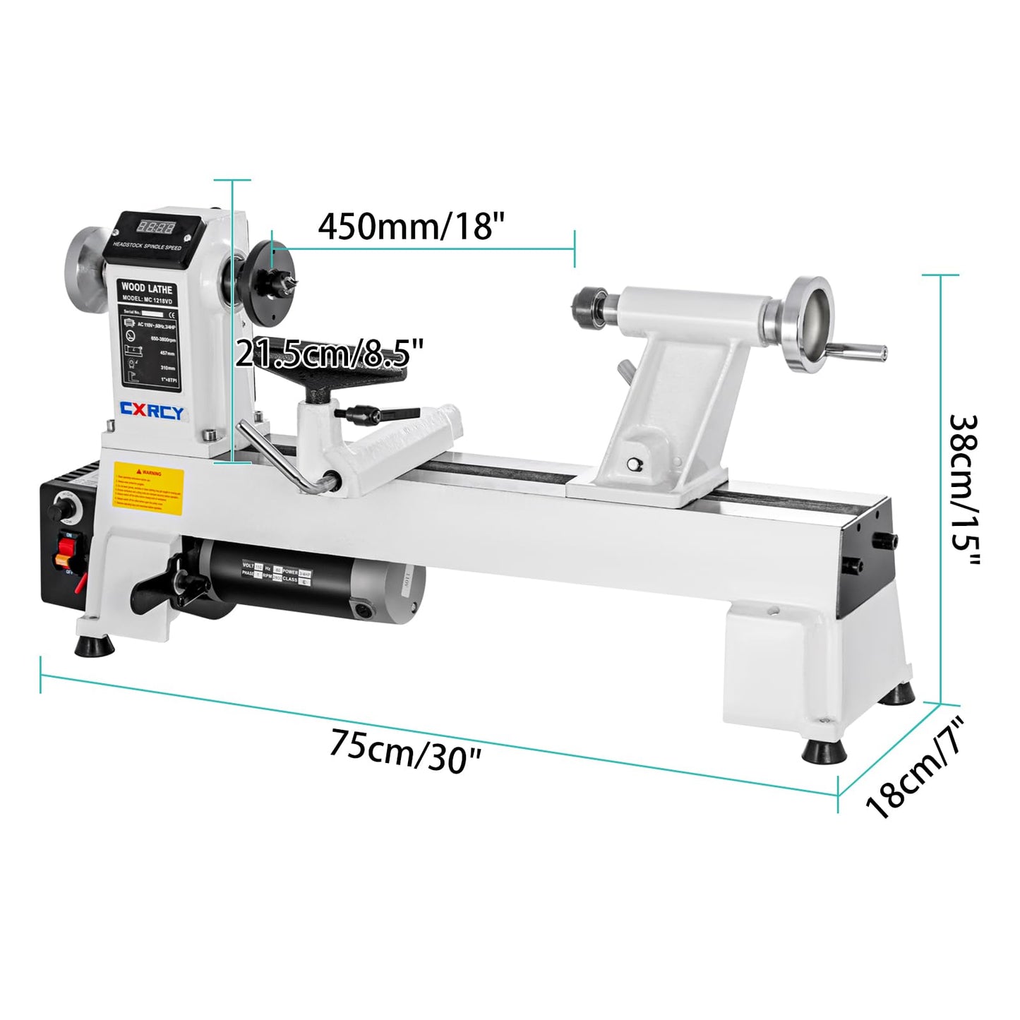 CXRCY 12" x 18" Wood Lathe, Benchtop Wood Lathe Machine 3/4 HP Infinitely Variable Speed 650-3800 RPM with Goggle for Woodworking, Woodturning