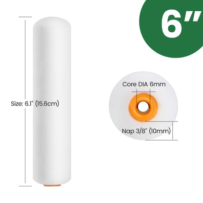 VOOMEY High Density Foam Paint Roller,Paint Roller Covers 6 inch,Small Paint Roller, Sponge Rollers for Painting House,Walls,Ceilings, Doors,Furniture(10 pack)