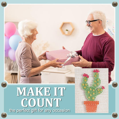 WEBEEDY DIY String Art Kit for Adults Beginners, DIY Cactus Nail String Craft Kit, Include All Necessary Accessories and Frame, Creative Craft Kits Home Wall Decorations Unique Gift