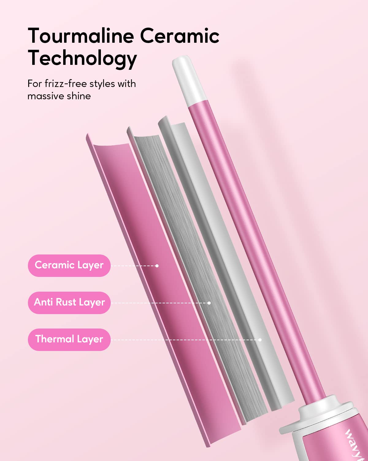 Wavytalk 3/8 Inch Small Curling Iron Wand for Short & Long Hair, Ceramic Barrel with Adjustable Temperature, Heat Resistant Glove Included (Rose Pink)