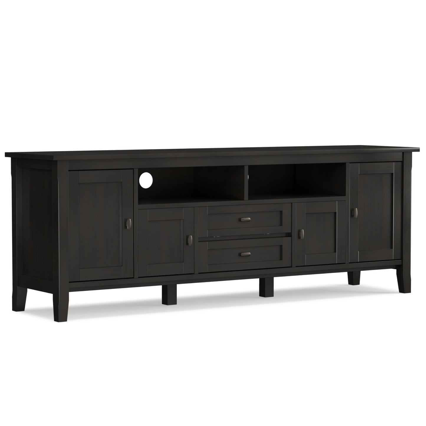 SIMPLIHOME Warm Shaker TV Stand - 72 inch Wide Solid Wood Media Console in Hickory Brown, Transitional Entertainment Center for Living Room for TVs up to 80 Inches with Cabinets and Cable Management