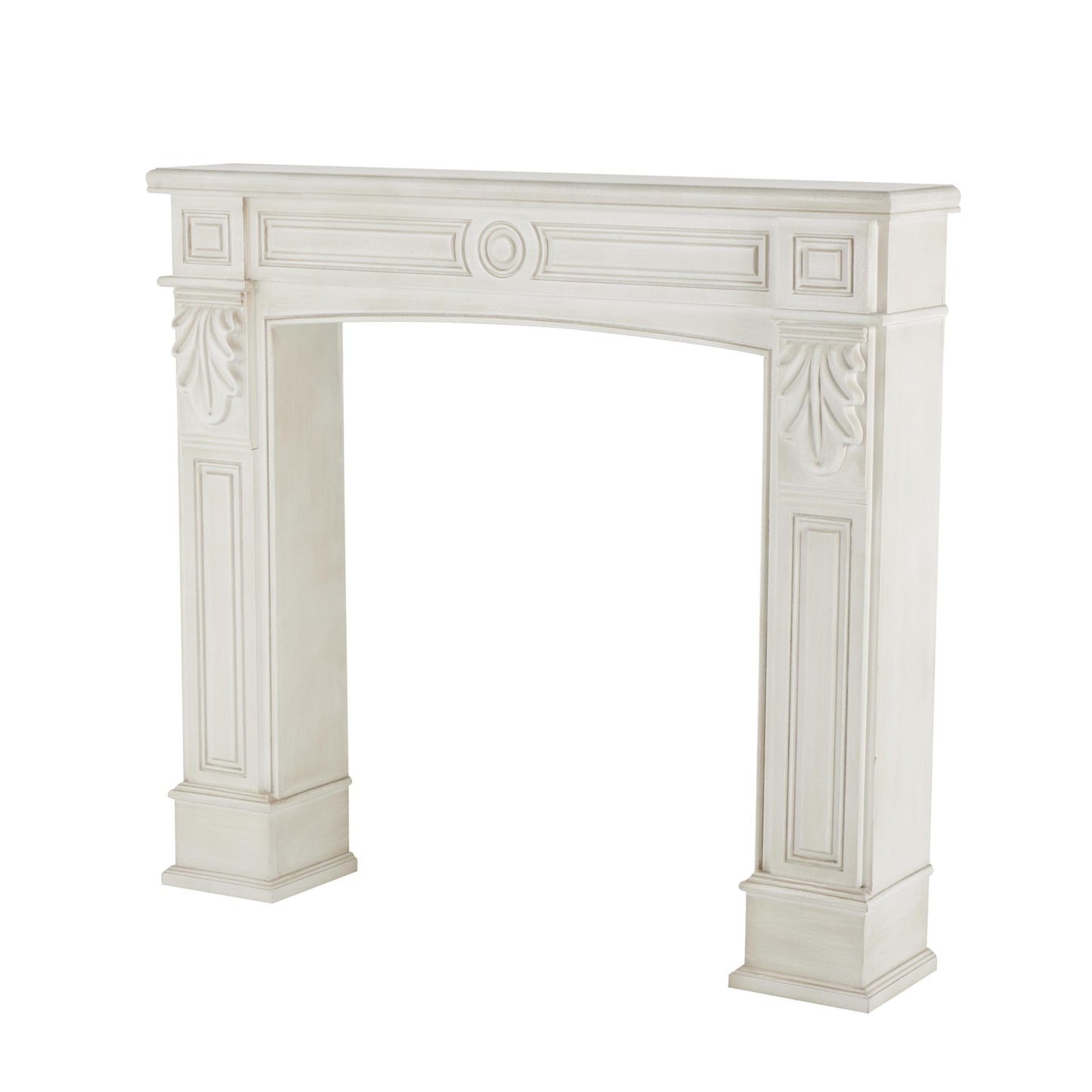 Deco 79 Wooden Fireplace Mantle Freestanding with Leaf Accents, 47" x 9" x 43", White