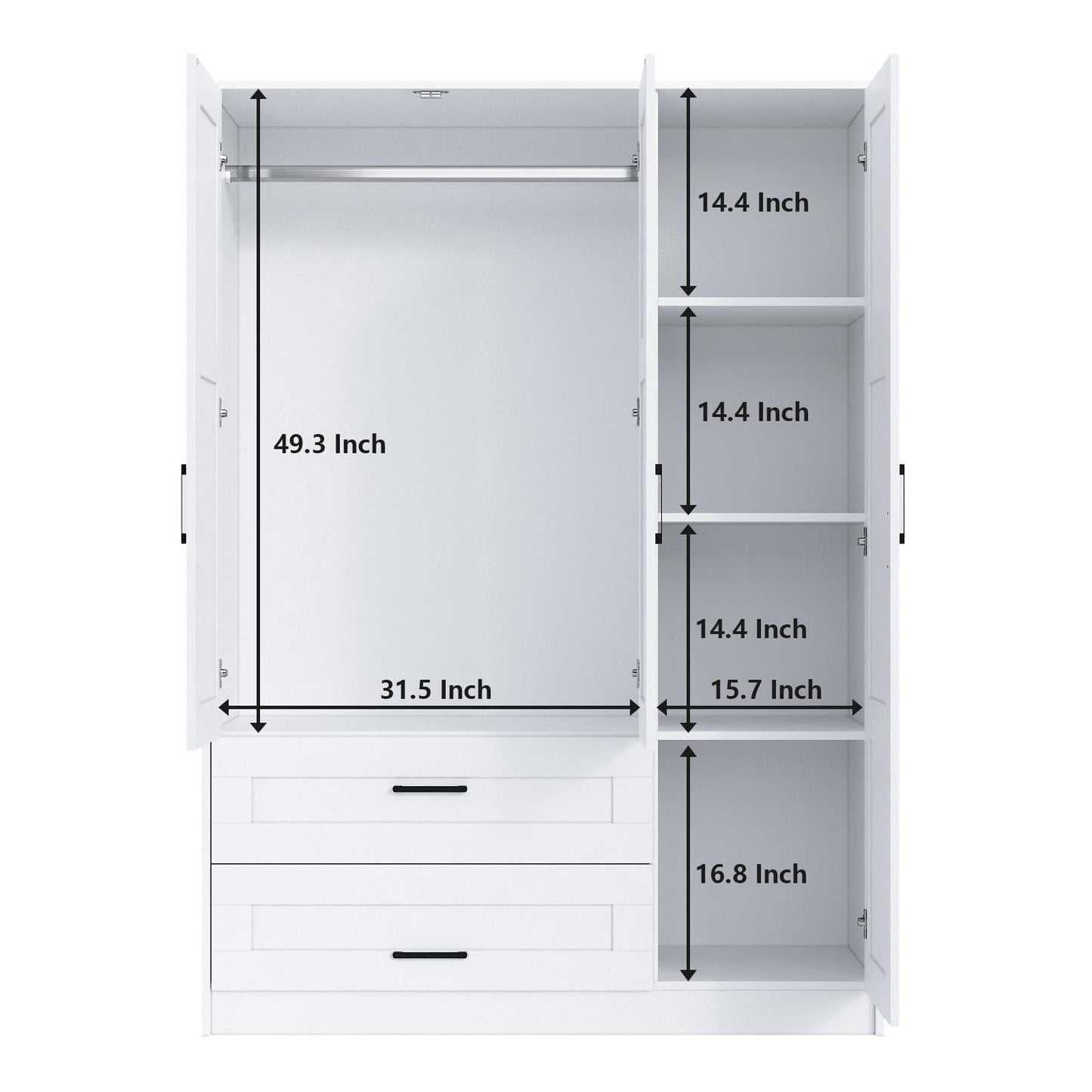 Fenghua Lizhi 3 Doors Wooden Wardrobe Closet Armoire, White Storage Cabinet for Hanging Clothes, Bedroom Large Capacity Freestanding Armoire,Wood Wardrobe Combination with Shelves (2drawer, White)