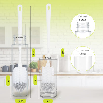 QLTUDN 2 Pack 14 Inch Bottle Brush & 12 Inch Straw Brush Cleaner Set - Heavy Duty Kitchen Bottle Brushes for Cleaning Water Bottles, Mugs, Sippy Cups & Tumblers, Lab Use (Large)
