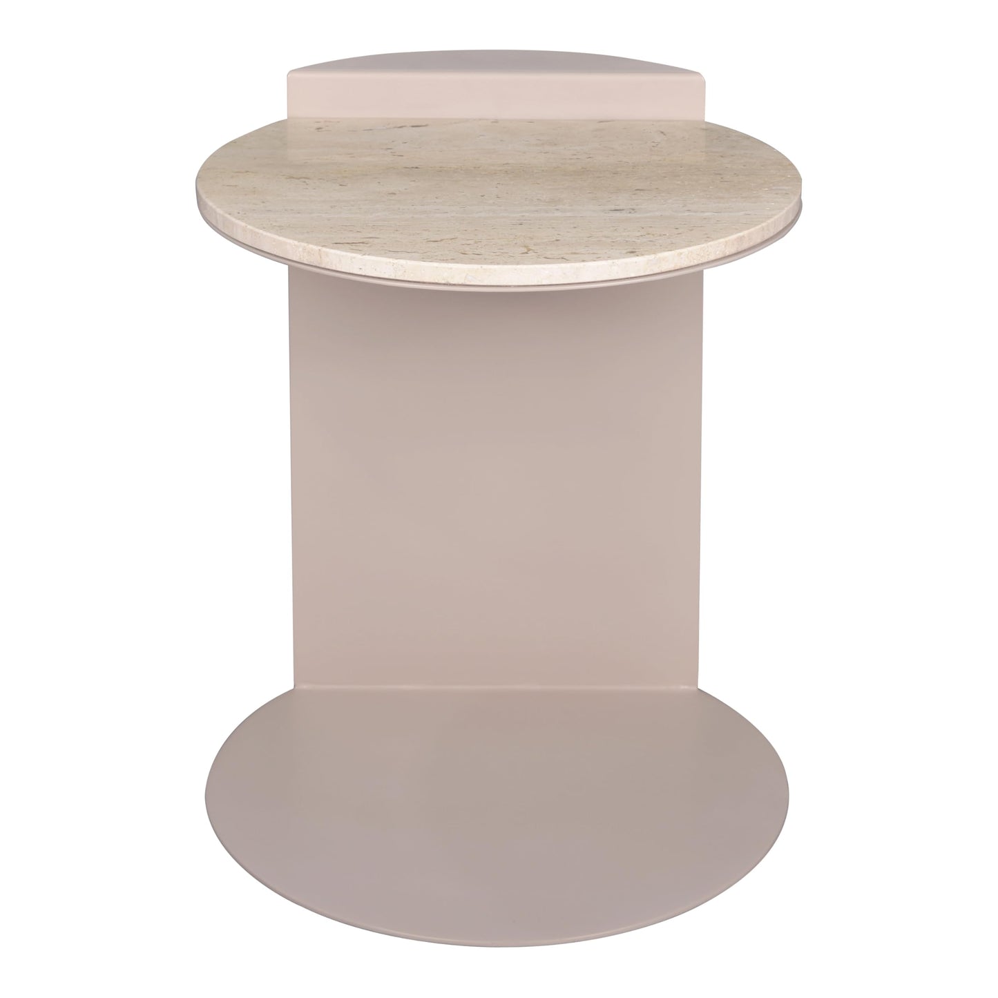 JONATHAN Y Evelyn Modern Natural Marble C-Shaped End Table, 20" Round Side Snack Table with Matte Pink Beige Iron Frame for Living Room, Small Accent Table for Sofa MTB1102A