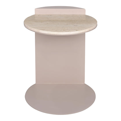 JONATHAN Y Evelyn Modern Natural Marble C-Shaped End Table, 20" Round Side Snack Table with Matte Pink Beige Iron Frame for Living Room, Small Accent Table for Sofa MTB1102A