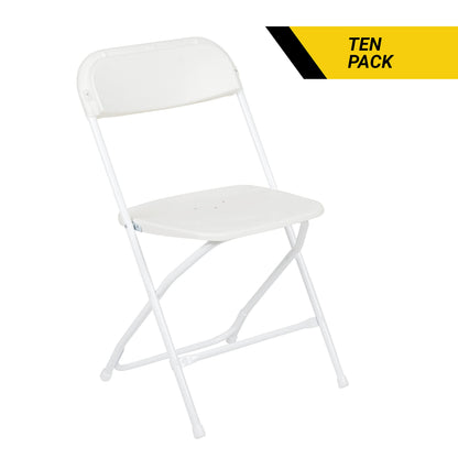 UPGORILO Set of 10 Folding Plastic Chairs in White - 650 lbs. Static Weight Capacity per Chair