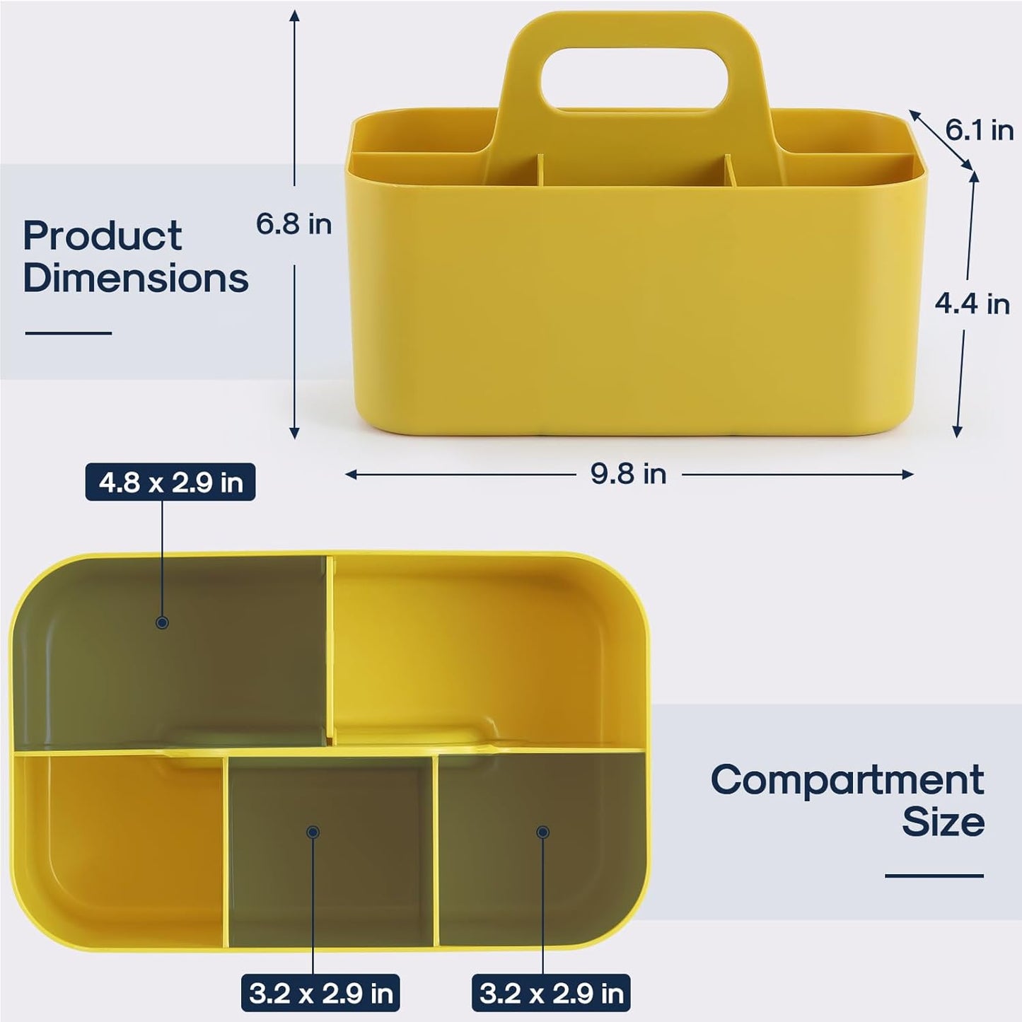 Multiuse Caddy Organizer with Handle - Stackable Yellow Plastic Bin Basket for Art, Craft, Makeup, Bathroom, Kitchen,