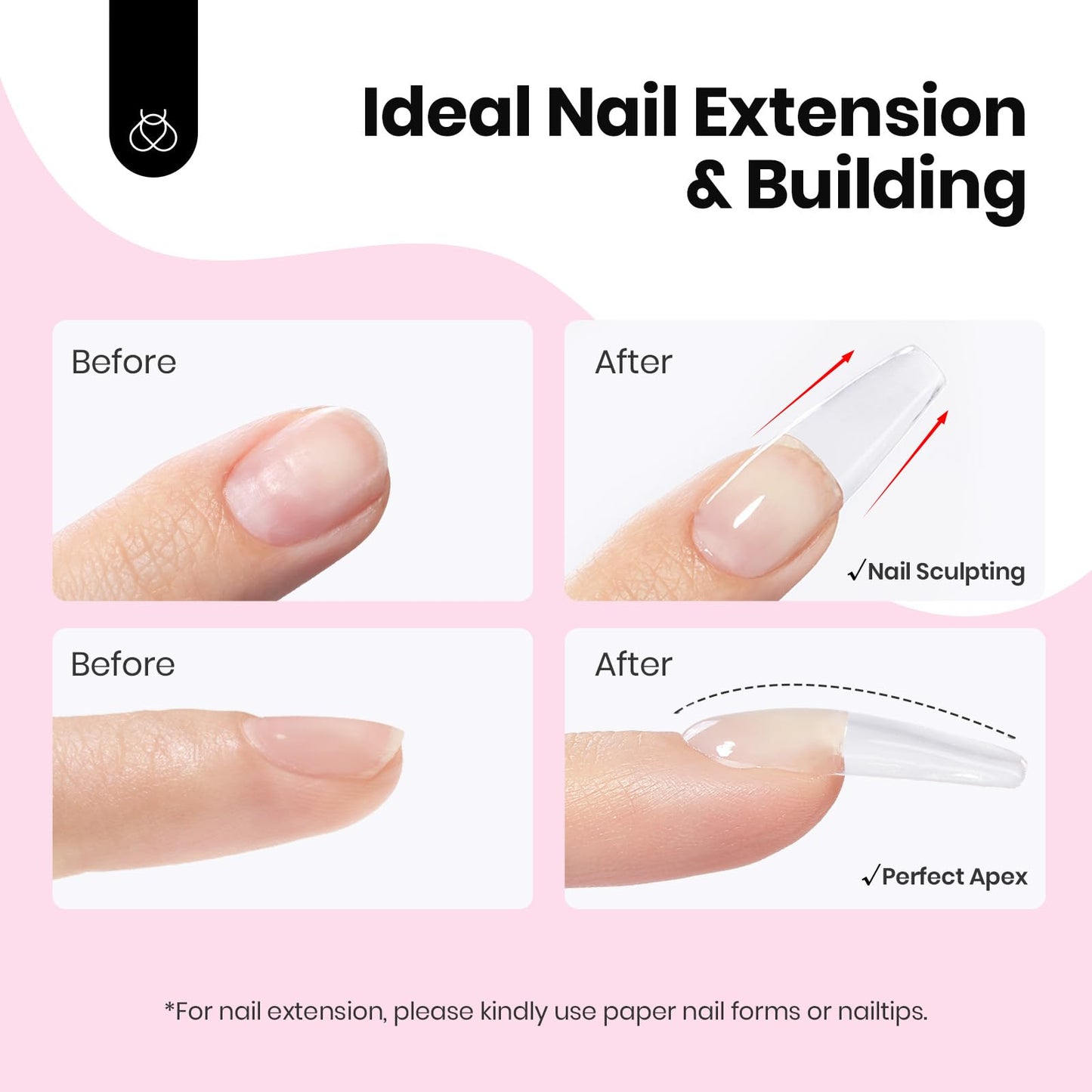 Beetles Hema Free Hard Gel for Nails,2.12 oz 9 in 1 Hard Gel for Nail Extension & Strengthening Broken Nail Repair with Flat Brush 100 Pcs Nail Forms UV LED Lamp Cured Salon Nail Technicians Women