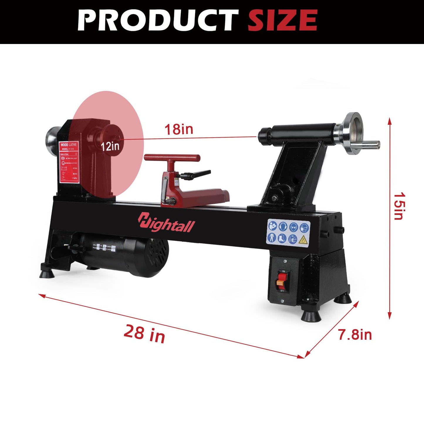 Wood Lathe Machine, 12 x 18 inch, 550W 3/4HP, 5 Speed Settings 680-2770 RPM,Benchtop Lathe with MT2 Drive/Live Center
