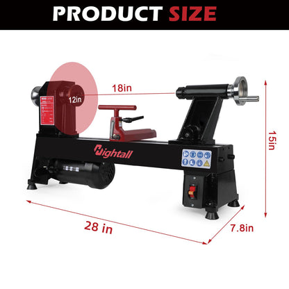 Wood Lathe Machine, 12 x 18 inch, 550W 3/4HP, 5 Speed Settings 680-2770 RPM,Benchtop Lathe with MT2 Drive/Live Center
