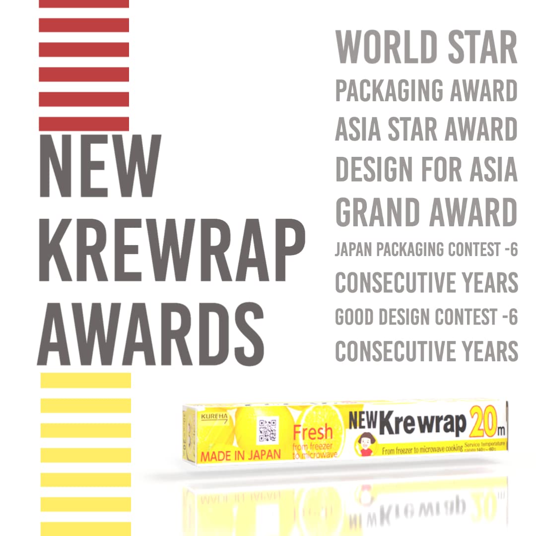 KUREHA Krewrap Plastic Cling Wrap, Pack of 6, 65 sq ft. Per Roll, Clear