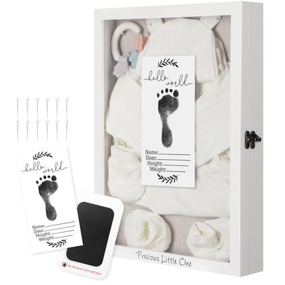 Jetec 12 x 16 Baby Shower Shadow Box Large Baptism Gift Baby Keepsake Box with Linen Back Hello World Newborn Sign Ink Pad Wood Memory Frame Case for Gender Reveal New Dad Mom Keepsake(White)