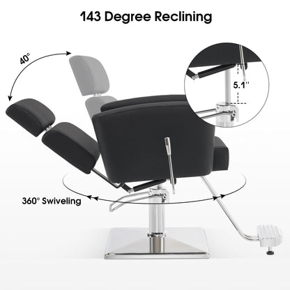 BarberPub Classic Barber Chair with Hydraulic Pump, Reclining Salon Chair for Hair Stylist, Barbershop, Home Salon, Spa Styling Beauty Equipment 9410 (Black)