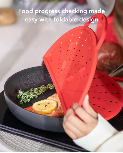 AirHood Silicone Splatter Screen – Foldable Grease Guard for Frying Pans & Induction Cookers – Heat-Resistant, BPA-Free, Dishwasher Safe, 2-in-1 Trivet & Splatter Screen - Black
