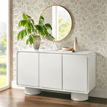 Modway Lumo Modern Sculptural 3 Door Accent Cabinet in White – Rounded Edge Storage Cabinet for Living Room or Entryway – 55 Inch Contemporary Sideboard with Concealed Storage