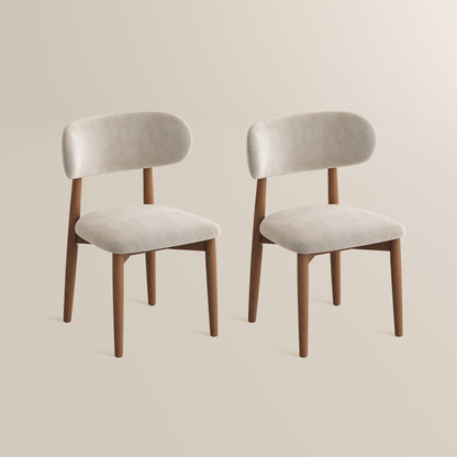 POVISON Modern Dining Chairs Set of 2, Armless Cotton Linen Dining Chair with Sackcloth Cushions and Dark Walnut-Coloured Ash Wood, Pre-Assembled Design