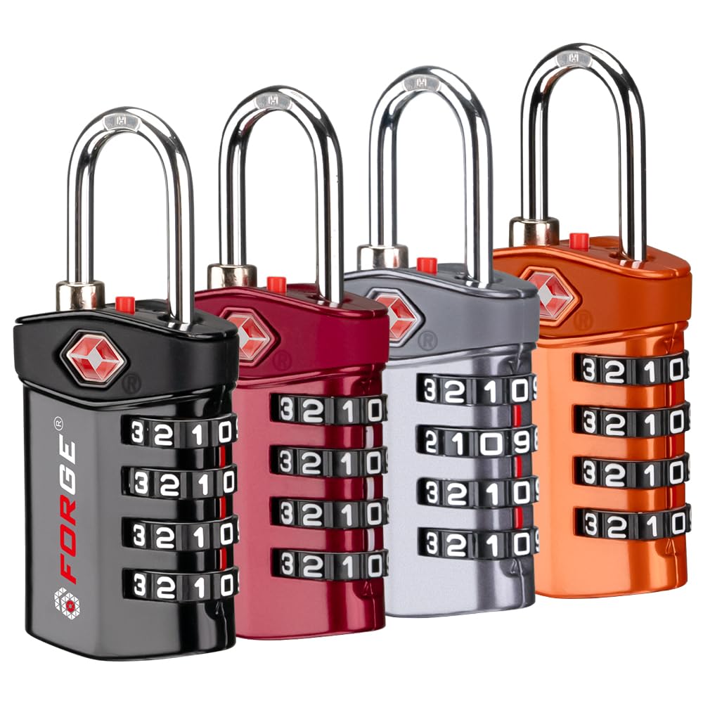 Forge 4-Digit Combination Lock, TSA Approved Locks for Luggage, Travel, Gym, School, Suitcase, Backpack, Pelican case, Easy Read dials, zinc Alloy Body.