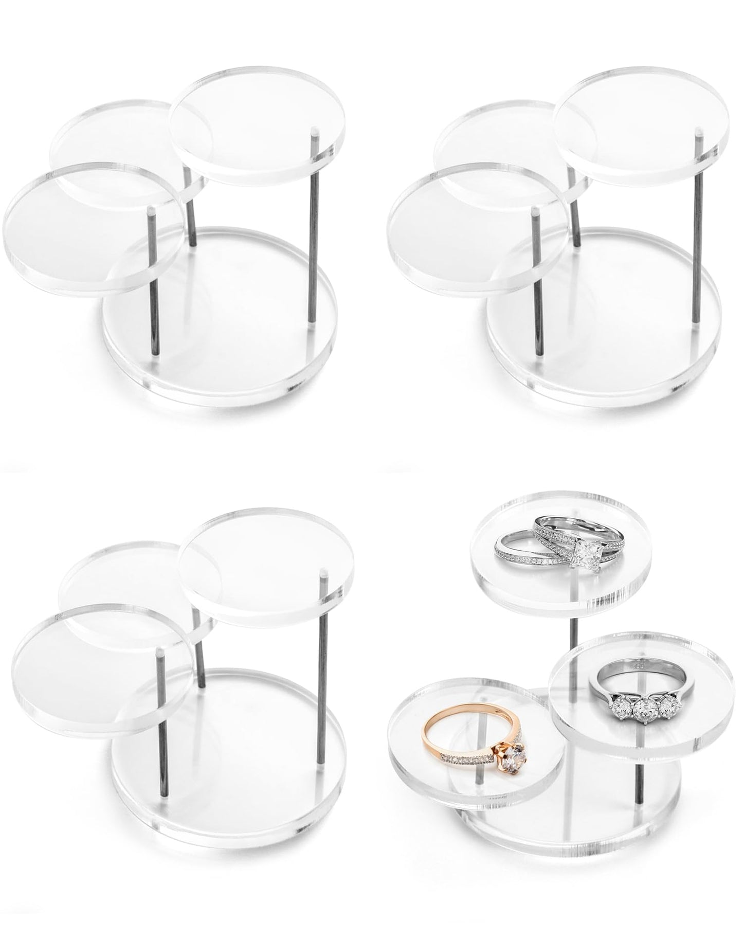 QWORK Mini 3-Tier Clear Acrylic Display Risers – Small Jewelry & Figurine Stand for Home, Storefront & Exhibits, 4 Pack