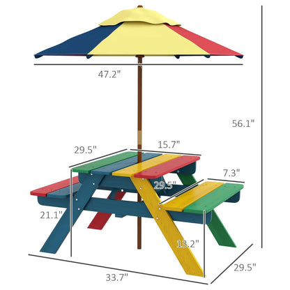 RUYICZB Kids Picnic Tables for Outdoors, Wooden Childrens Table & Bench Set with Removable Umbrella, Toddler Picnic Table Indoor Or Outdoor Activity Set for Backyard Or Patio